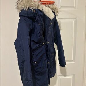 J. Crew Dark Blue Outerwear with Faux Fur
